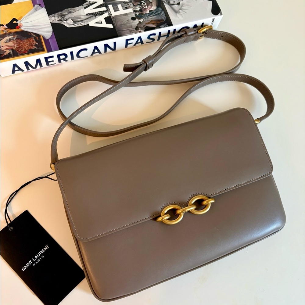 Saint Laurent Smooth Calfskin Le Maillon Satchel Taupe